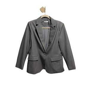 Cicy Bell Women's Gray Herringbone Blazer One Button Tailored Fit Size L